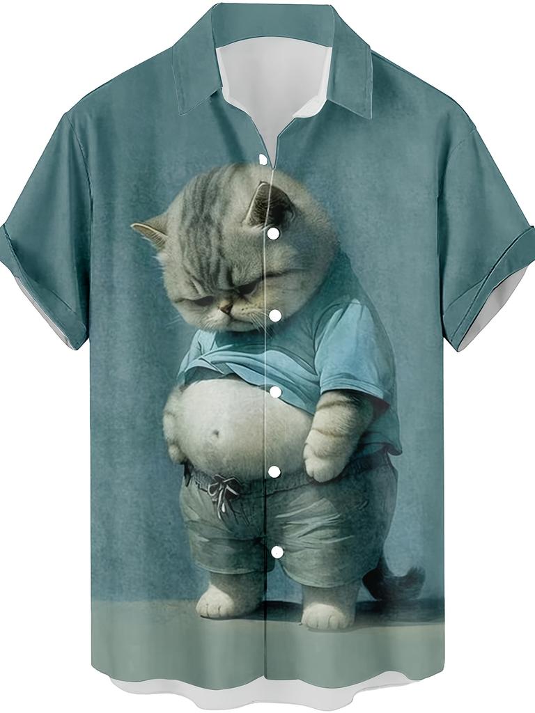 Lustige Cartoon-Katze 3D-gedrucktes Herrenhemd Für Männer Lustige Dinosaurier-Grafik-T-Shirts Mode Lässig Übergroß Herrenbekleidung