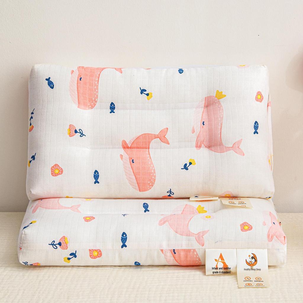 Children's Double Layer Cotton Cartoon Pillow, Ideal for Kindergarten Naps and Neck Support.
