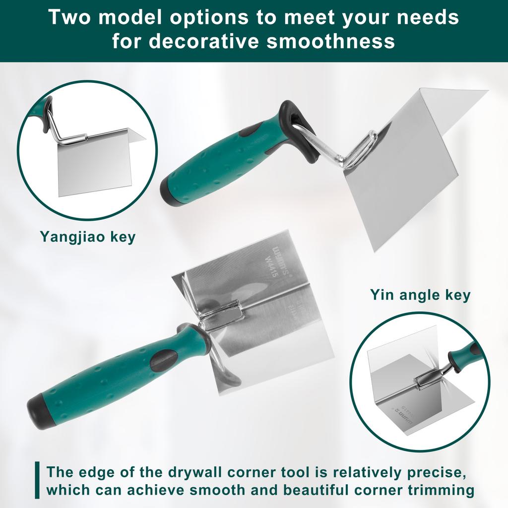 2Pcs Drywall Corner Tool Set 3 Inch Stainless Steel Inside and Outside Corner Trowel Drywall Corner Knife for Corner Finishing