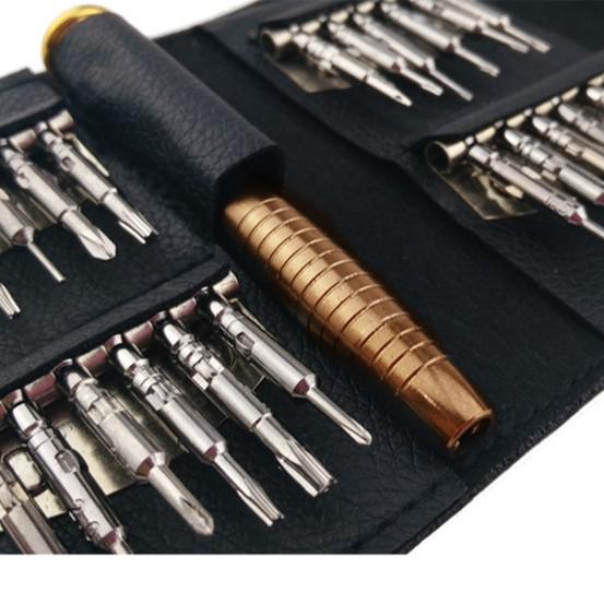 25-in-1 Multi-Purpose Repair Tool Kit with Leather Case for Eyeglasses, Phones, Laptops, and Watches