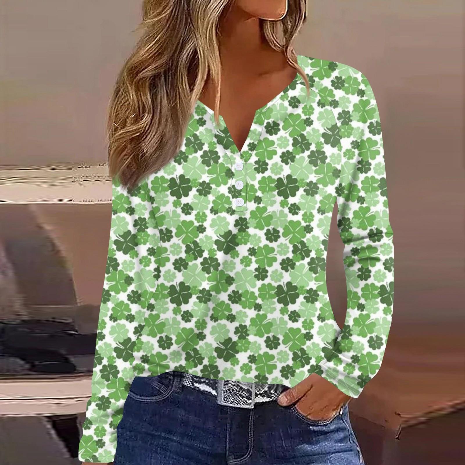 

Женская модная повседневная футболка с V-образным вырезом и длинным рукавом на пуговицах XXL зелёный