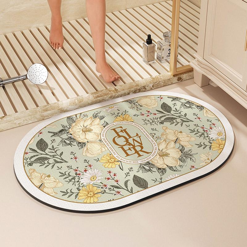 Flower Print Bath Mat Bathroom Super Absorbent Foot Mats Non-Slip Quick Dry Shower Pad Toilet Carpet Doormat Washable