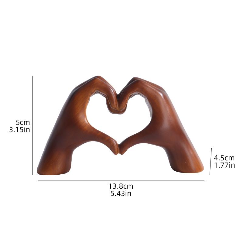 Imitation Wood Grain Love Gesture Sculpture Resin Craft Ornament for Home, Bedroom, Living Room and Entryway Desktop Decoration