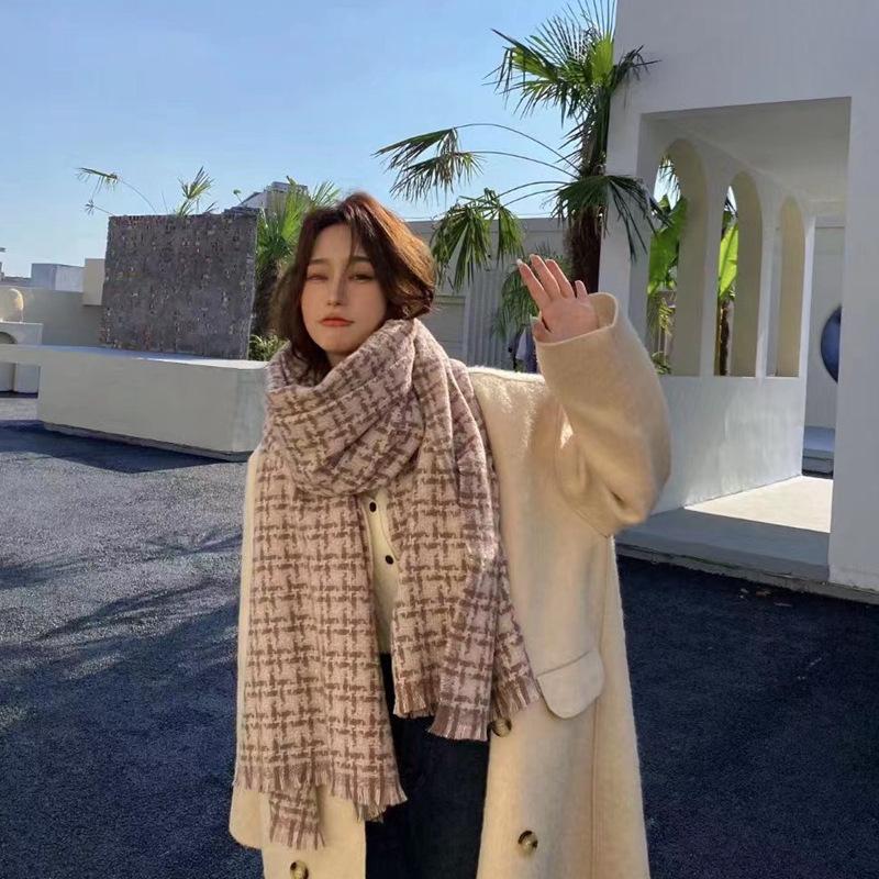New Scarf Plaid Imitation Cashmere Korean Version Student Versatile British Style Scarf Short Fringe Live Broadcast Thick Shawl