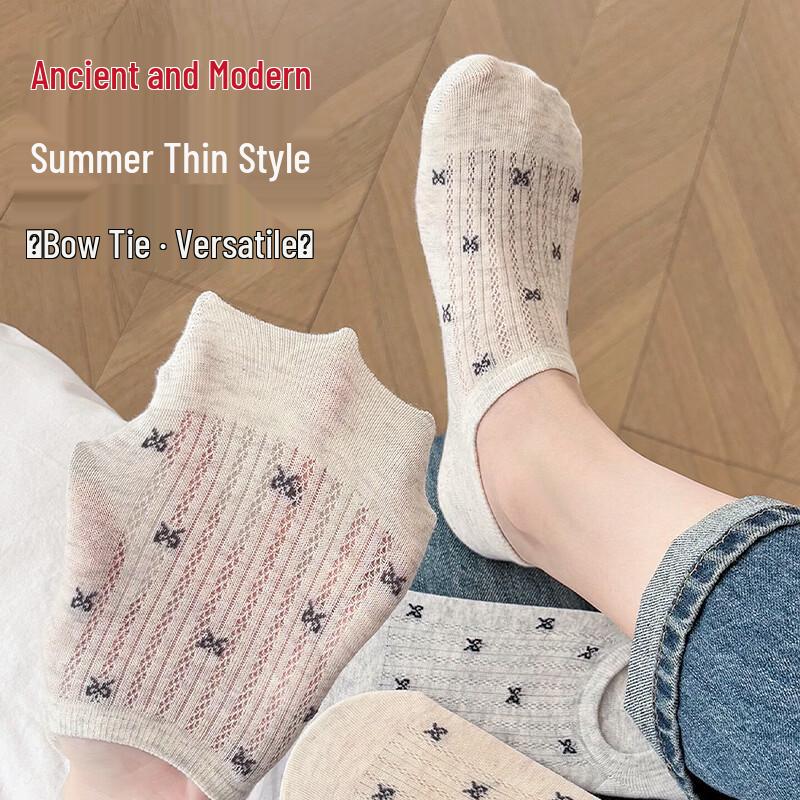 GUJIN Women s Summer Thin Bowknot No-Show Socks (5 Pairs)