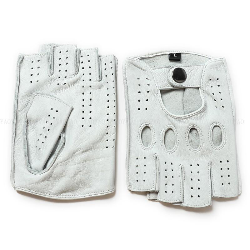 Gants De Motobiker Pour Homme, Semi-Doigt, Sans Doublure, Chic, Blanc, Solide, Document, Fitness, GufamilCurve Line, Riding Gym