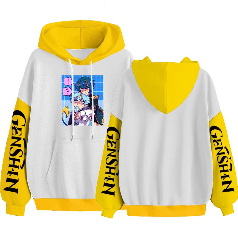 

Harajuku Genshin Impact Chongyun Xingqiu толстовки с рисунком аниме для мужчин и женщин модная готическая зимняя уличная одежда свободные теплые толстовки 4XL жёлтый
