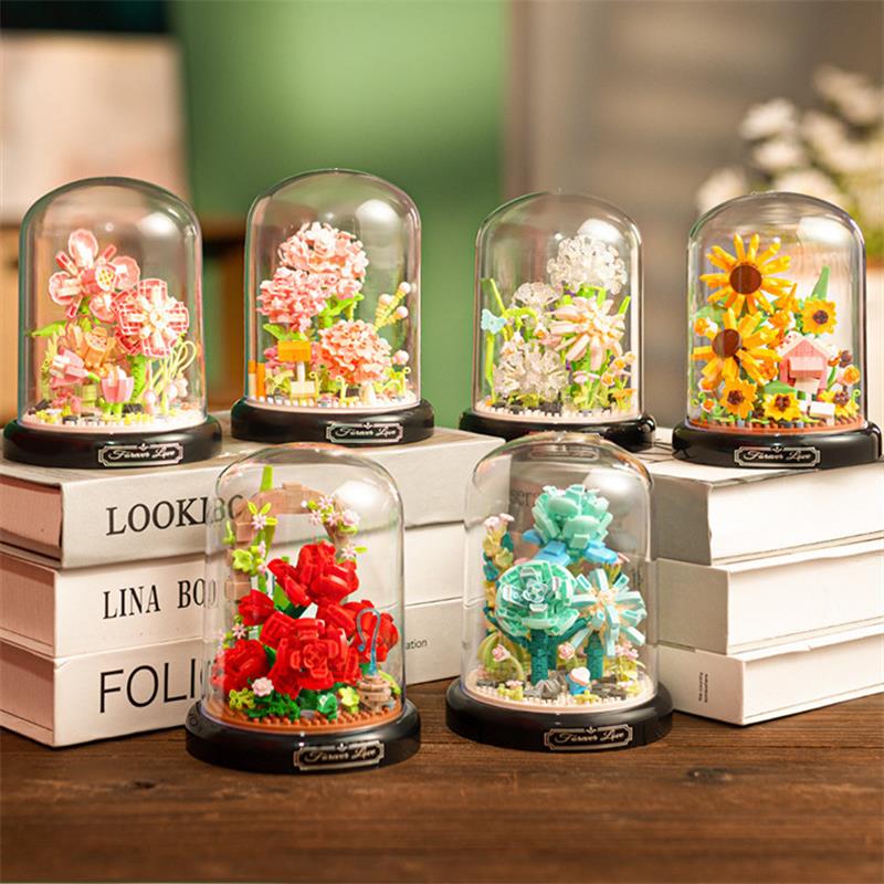Mini Blocks Simulation Flowers Building Bricks Eternal Plant Preserved Fresh Rose Artificial Sakura Adult Toy Gift Girl Present