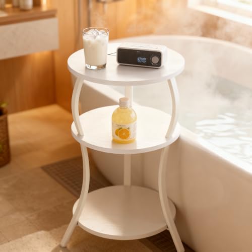 ZEXVIDA Retro Round Coffee Table, Bedside Table, Folding Side Table, 30cm Wide x 30cm Deep x 55cm High (White)