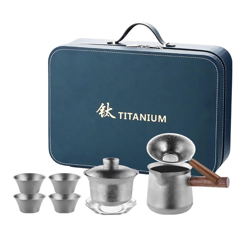 Portable Titanium Travel Tea Set Office Business Gift Outdoor Use 3-6 Person Compact Gongfu Kit