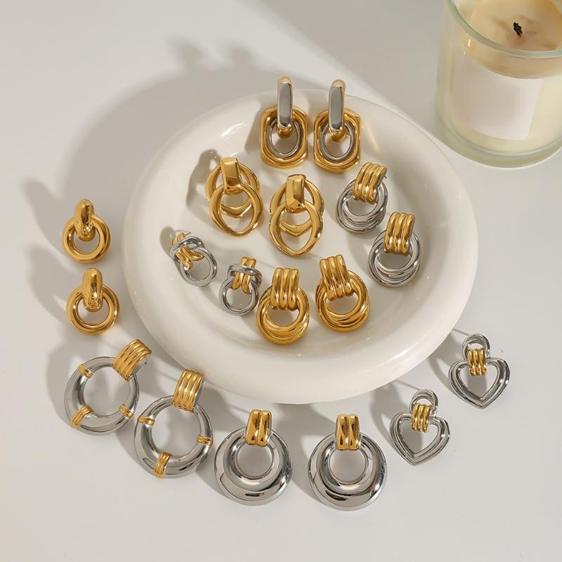 Stilvolle zweifarbige runde Hängeohrringe für Damen Geometrische Vintage-Metall-Designs Ohrhänger für Freizeit- oder Formalkleidung