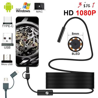 8,0-mm-Endoskopkamera, 1080P HD, USB-Endoskop mit 8 LEDs, 1/2/5 m Kabel, wasserdichtes Inspektionsendoskop für Android-PC