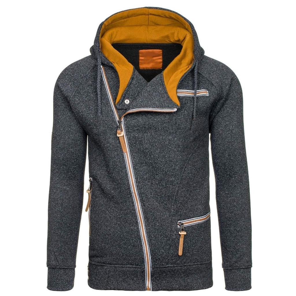 Herren-Pullover mit farbigem Reißverschluss, langärmelig, Kapuzen-Sweatshirt, Oberteil, Bluse