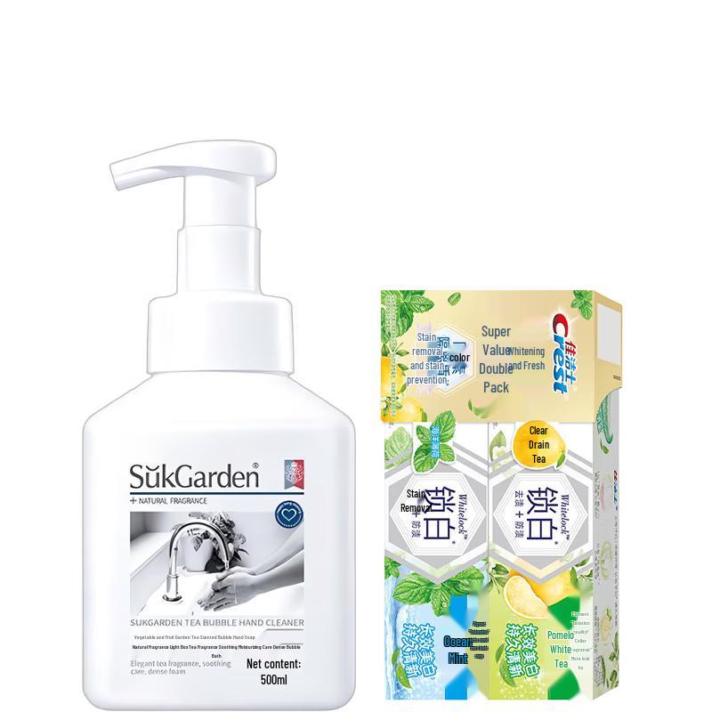Fruit Garden Tea Hand Soap & Crest Dual White Toothpaste Bundle