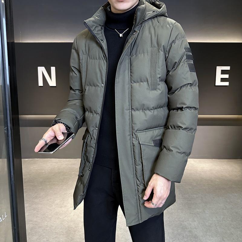 Men's Plus Size Casual Mid-Length Cotton Jacket with Fur Collar Hooded, Thickened for Warmth, High Quality
