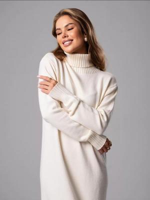 2025 Autumn/Winter Women's High-Neck Loose Knitted Wool Dress