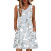 Sleeveless V Neck Printed A Line Swing Dress with Pockets Casual Loose Fit Summer Tank Dress for Women