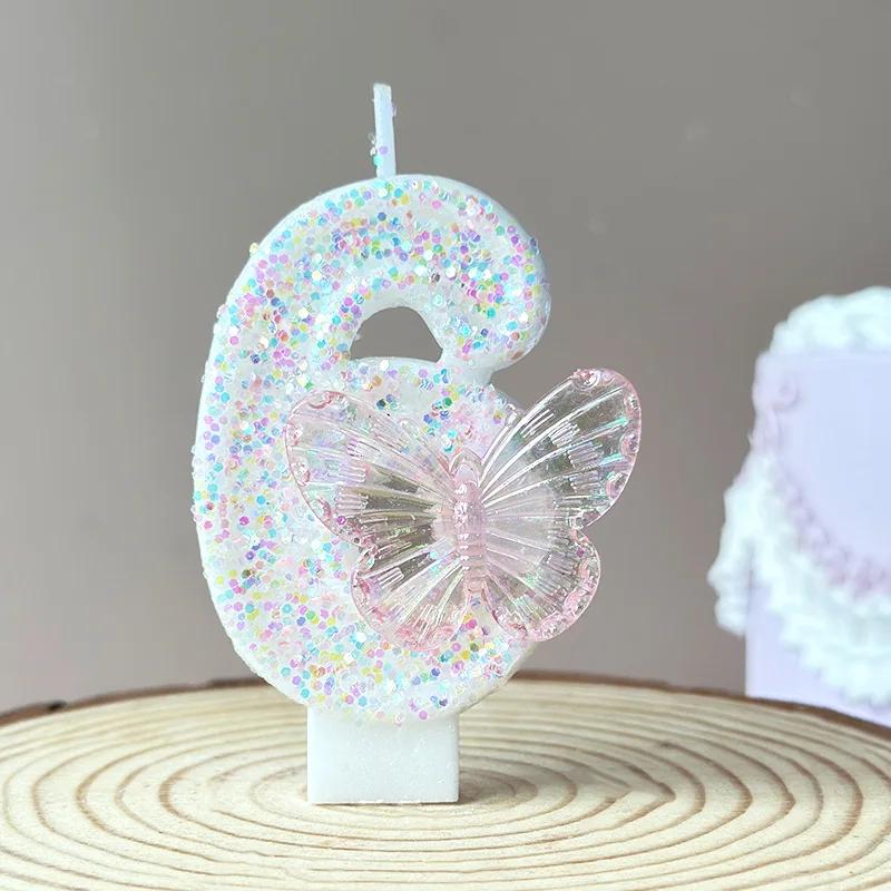 Butterfly Digital Candle Number 0-9 Colours Pink Candle Birthday Candle Cake  Creative Birthday Wedding Party Decor