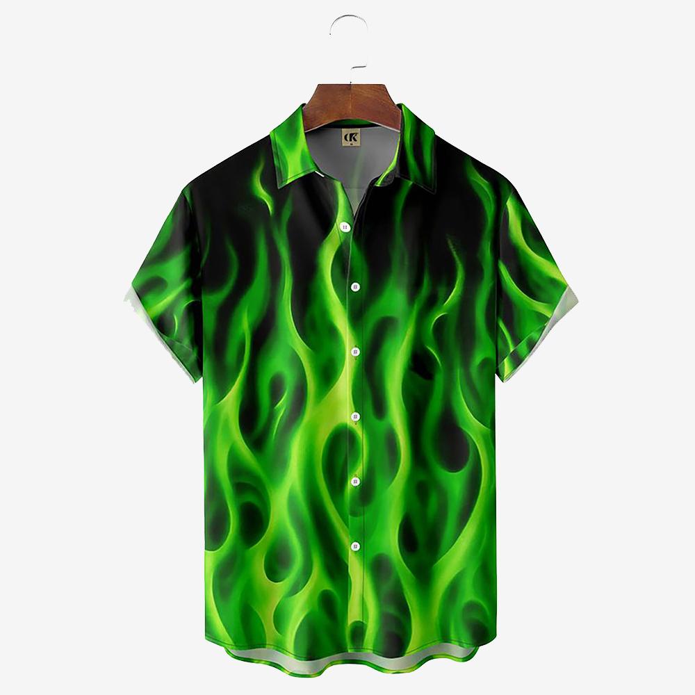 Flame Men'S Shirts 3d Print Summer Fashion Red Flame Shirt Man Short Sleeved Oversized Shirt For Men