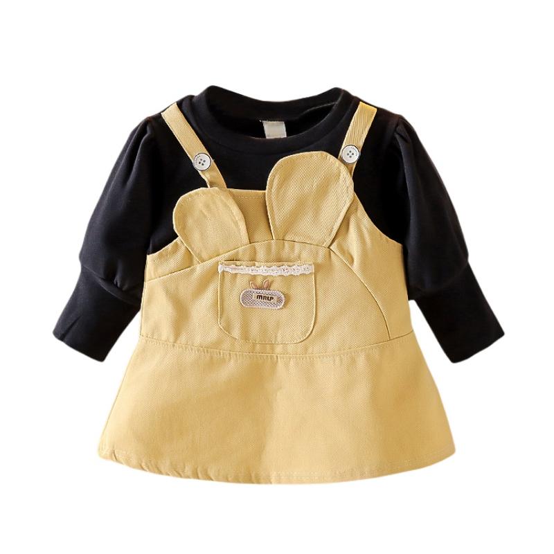 Rochii de primăvară toamnă pentru bebeluși pentru fetiță, ocazional, cu buzunar mare pentru ureche, rochie falsă din două piese, cu bretele, haine imprimate