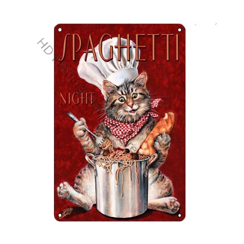 Cat Cooking Diner Metal Tin Sign Vintage Style Coffee Tin Plaque Metalen Poster Kitchen Restaurant Cafe Decor Advertise Plate