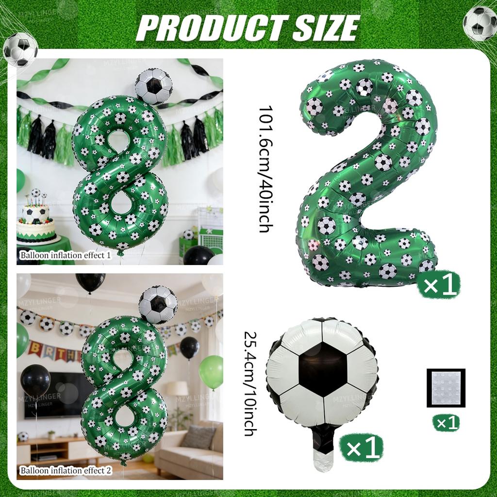 Football print number balloon set 0-9 mini football aluminum film balloons for birthday parties, anniversaries, event decoration