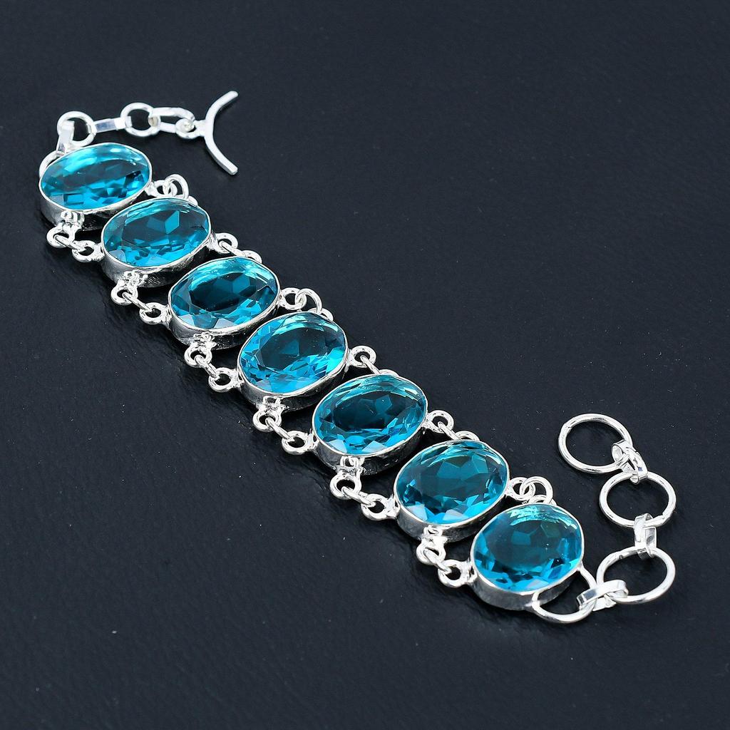 Aquamarine Gemstone Bracelet, 925 Sterling Silver Jewelry Bracelet, Aquamarine Gemstone Jewelry Bracelet For Women Bracelet Gifts For Her