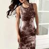 Women's Sleeveless Round Neck Tie-dye Printed Tight Vest Dress