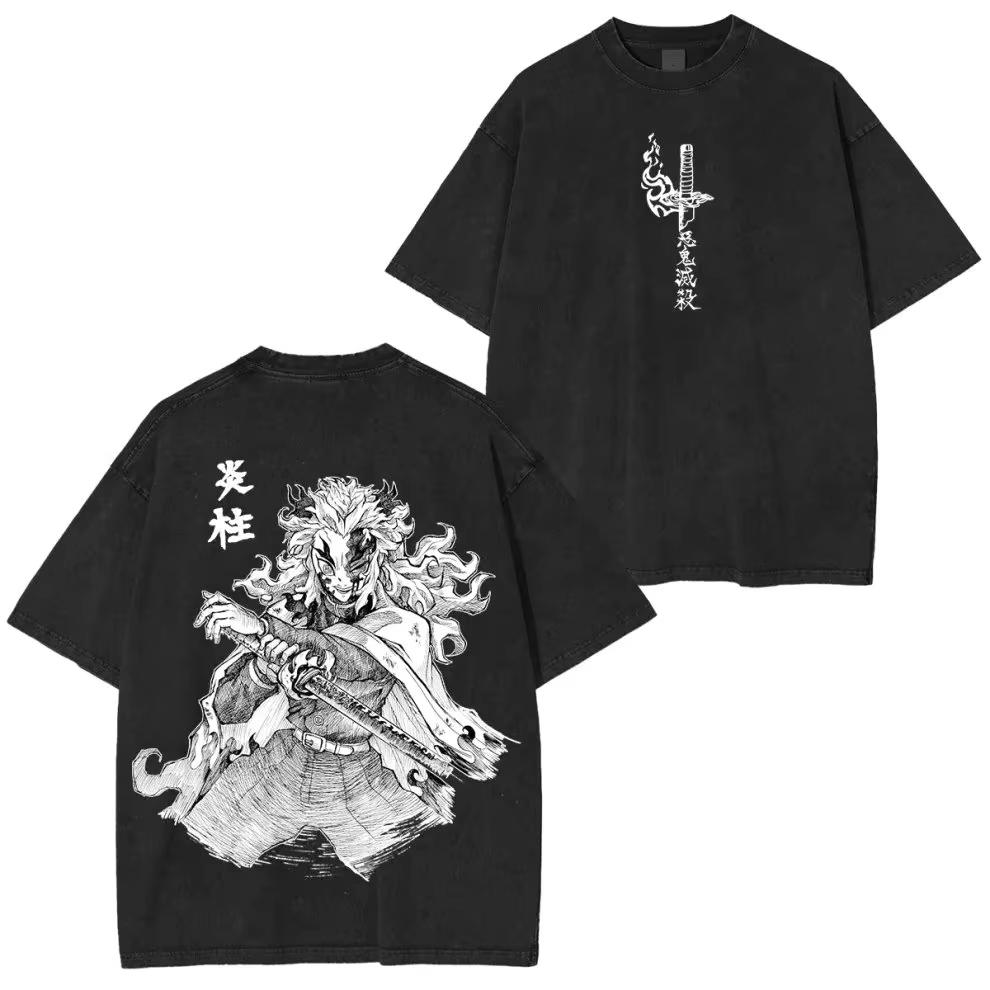 

Demon Slayer anime Summer for Unisexs New unisex Washed Tshirt Oversized street fashion pattern YK Harajuku Loose shirt M