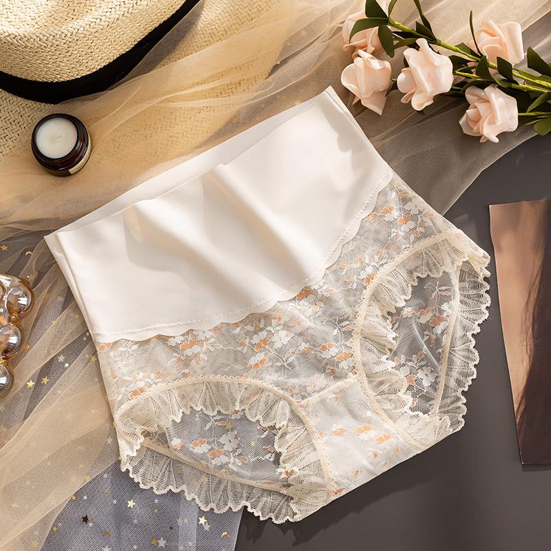 

Нетронутые Женское нижнее белье средней талии Жаккардовые плиссированные дышащие кружевные треугольные трусики M белый