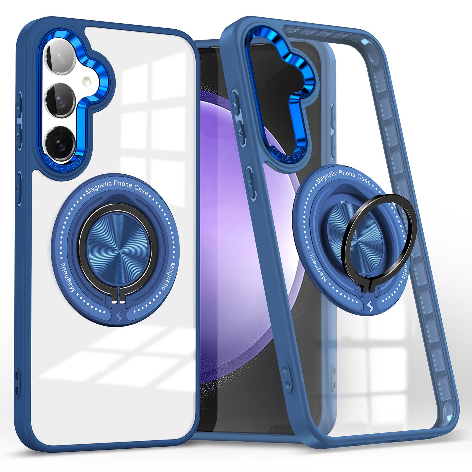 

For Samsung Galaxy S23 FE Case Magnetic Ring Holder Kickstand PC+TPU Phone Cover Blue
