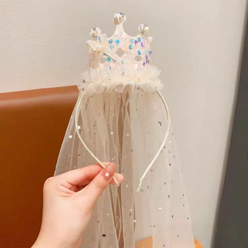 1Pcs Sparkly Tulle Hair Accessories Princess Crown  Headbands Pink White Sequin Party Headwear Cute Girl'S Dress Up Headband