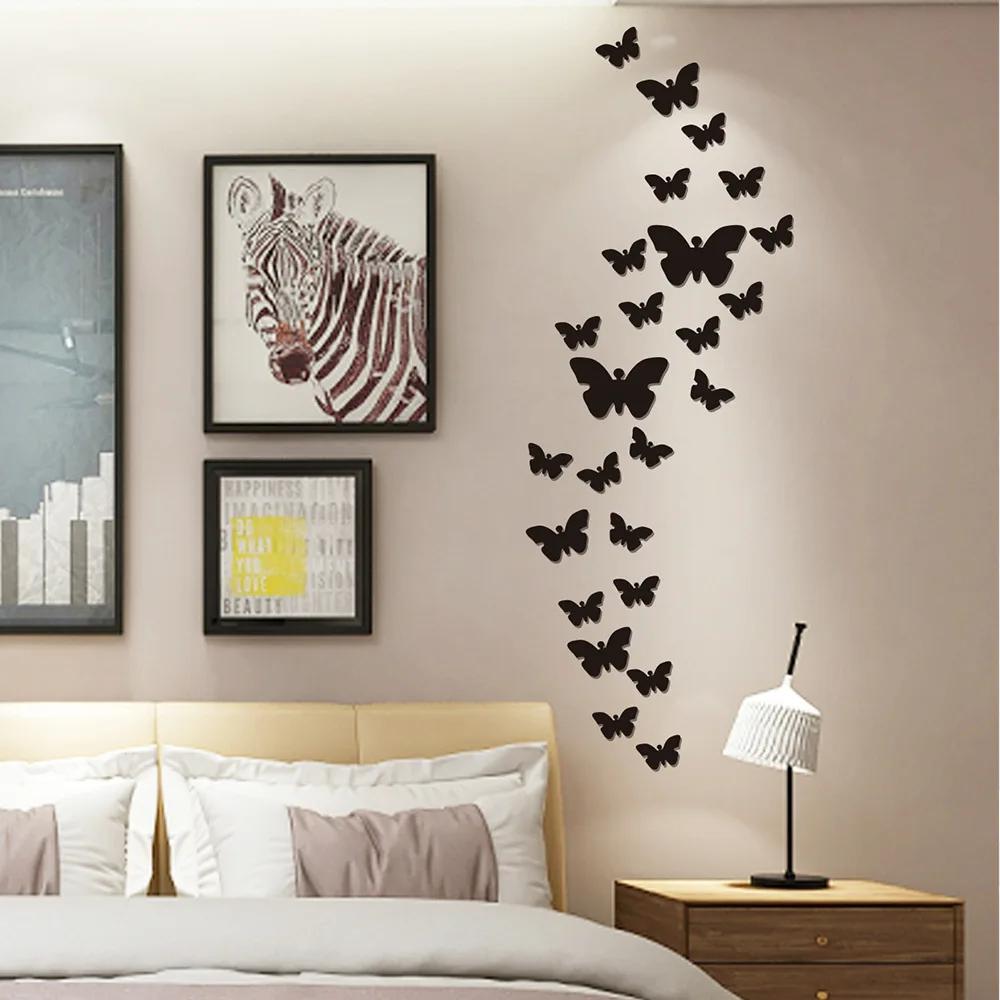 36pcs 3D Mirror Butterfly Wall Sticker Living Room Decor DIY Acrylic Butterflies Wall Decal for TV Background Bedroom Home Decor