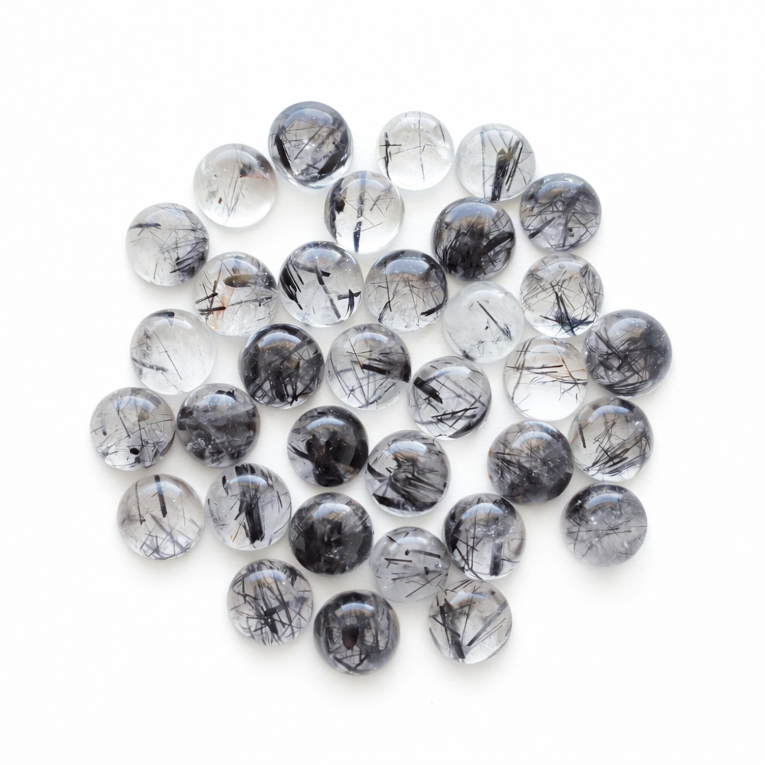 

Black Rutile Quartz Round Cabochon – 8 mm Flat Back Gemstone for Jewelry Making 1 Piece чёрный