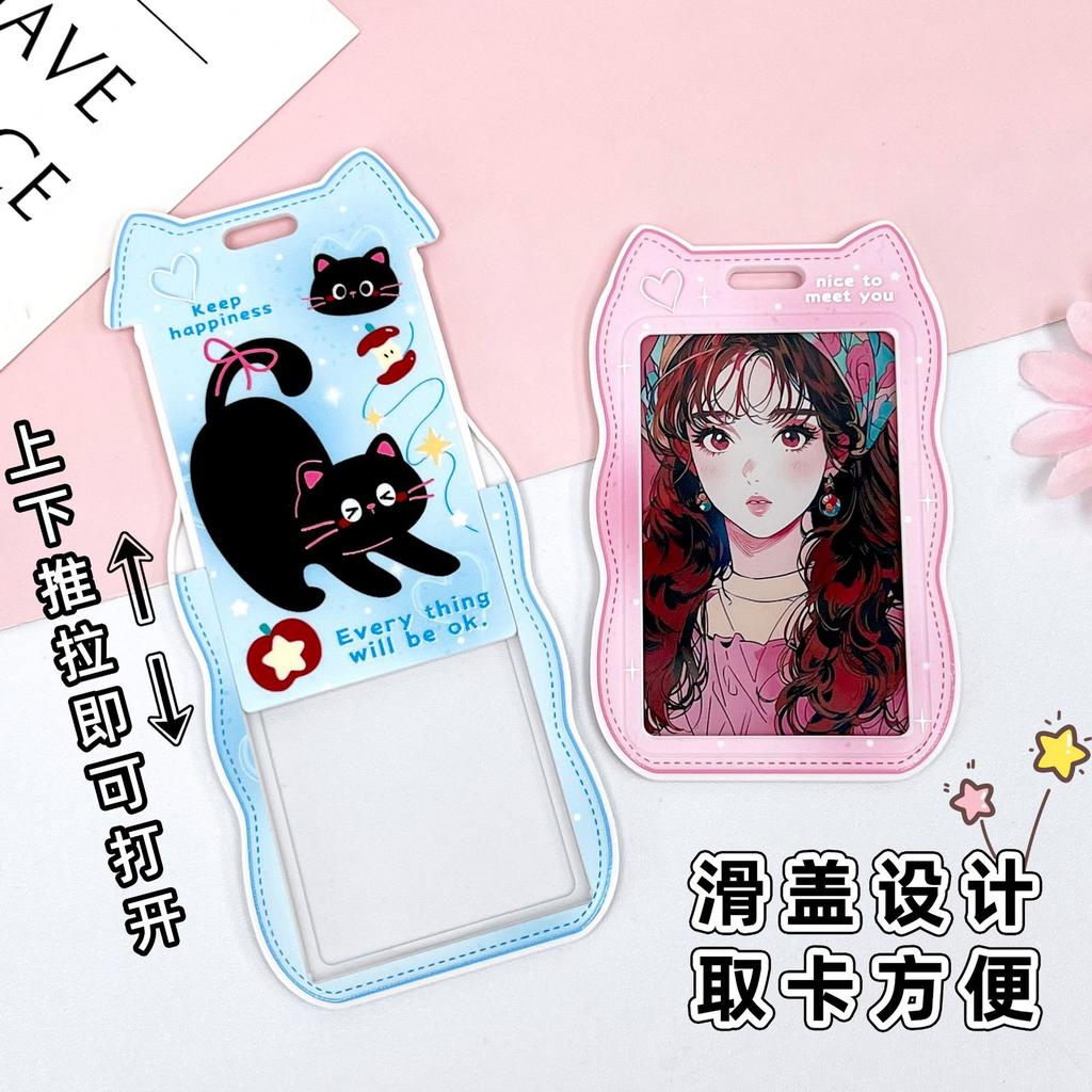 Creative Cat Ear Wave Card Cover Student Campus Cards Case Employee Id Card Holder Sliding Cover ABS ID Holder Bus Card Holder