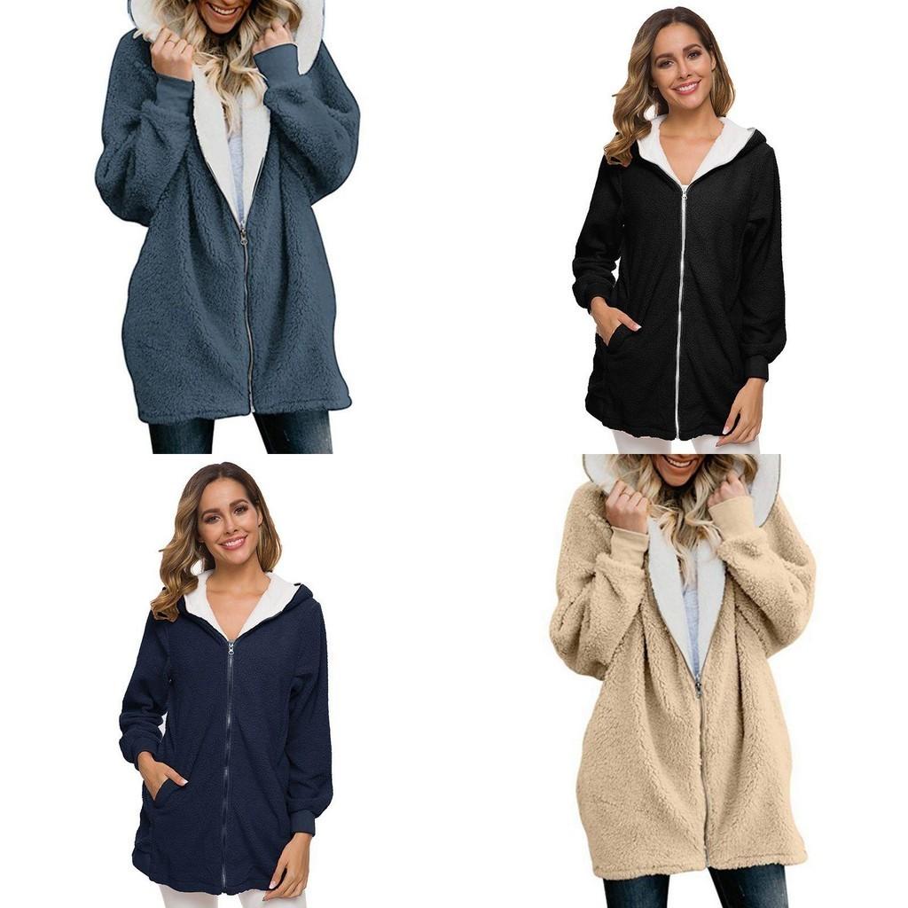 Cozy Women Ladies Warm Teddy Bear Fluffy Coat Hooded Faux Fleece Jacket Outwear For Ultimate Comfort