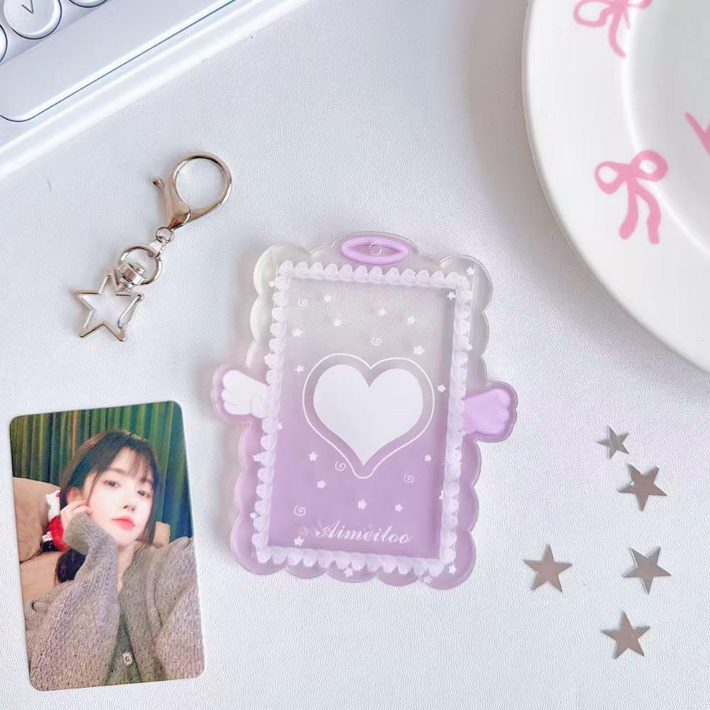 3 Inch Card Holder Colorful Angel Wings Clear Acrylic Card Sleeve with Keychain Display Kpop Photocard Holder Bag Pendant