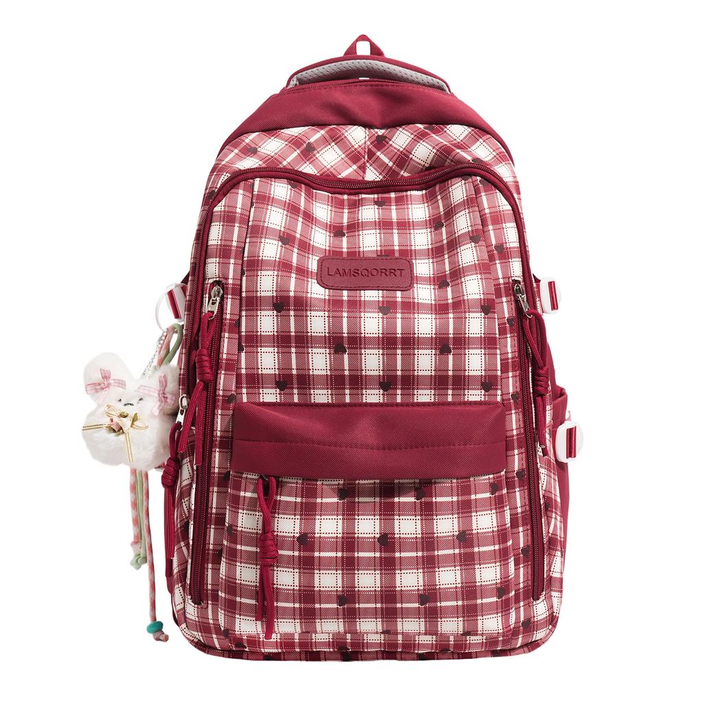 Schoolbag new high-value Japanese ins fresh and sweet plaid contrasting color splicing backpack junior high school students lightweight backpack