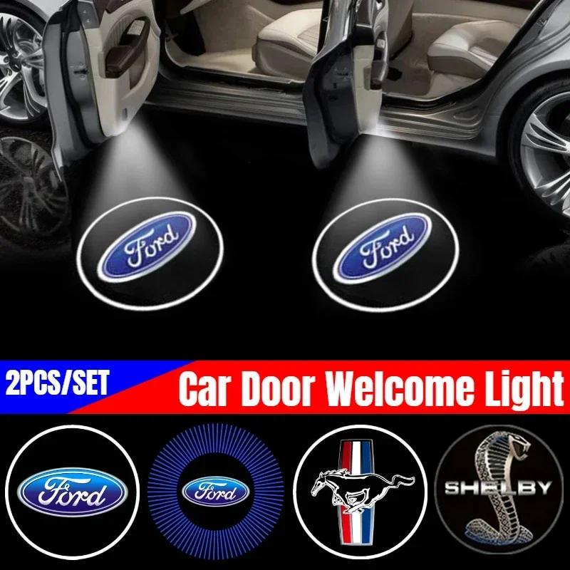 New 2026 Car Sticker For Ford Led Car Door Welcome Light Projector Lamp for Ford Mustang Shelby Focus Fusion Transit Fiesta Mond
