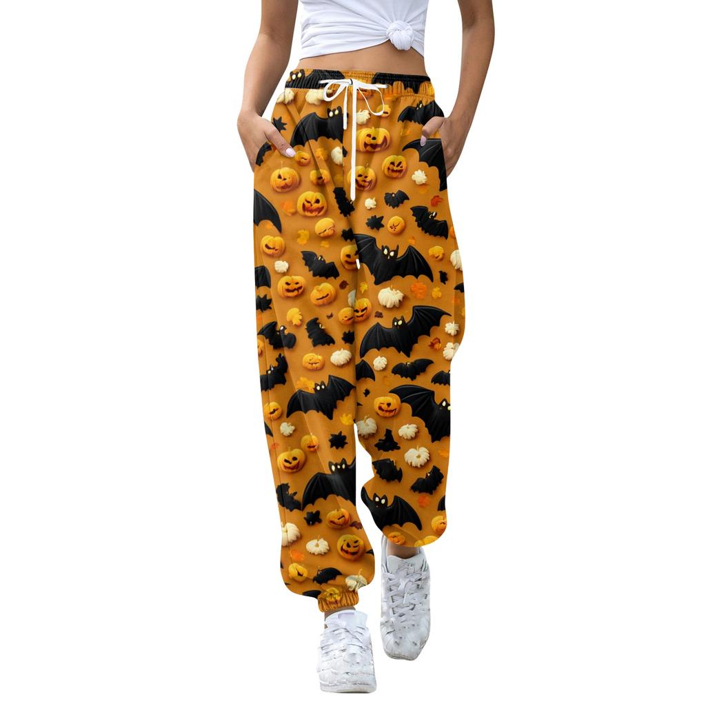 Women's Casual Fashion Halloween Print Casual Pants Sweatpants Long Pants Drawstring Elastic Waistband Cuffed Pants