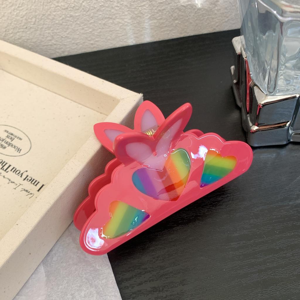 1pc Valentine's Day Love Rainbow Butterfly Grip Clip High End Color blocked Sweet and Cute Shark Clip Hair Accessory