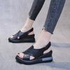 Women Soft Leather Peep Toe Thick Sole Muffin Wedge Sandals
