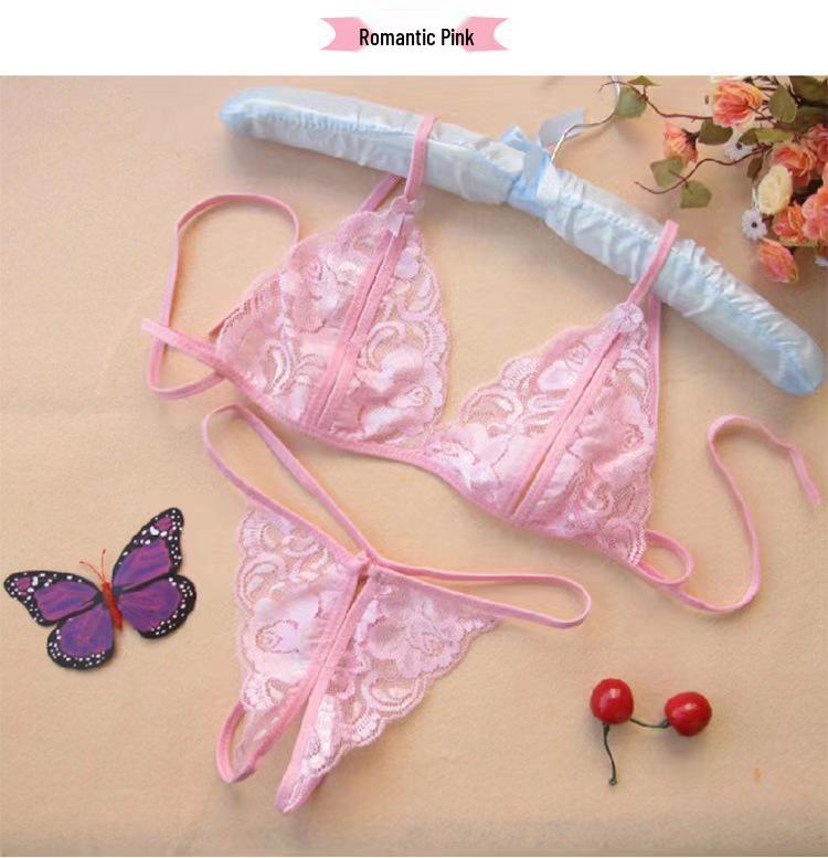 Sexy Transparent Lace Lingerie Set: Bra & Split Triangle Panties