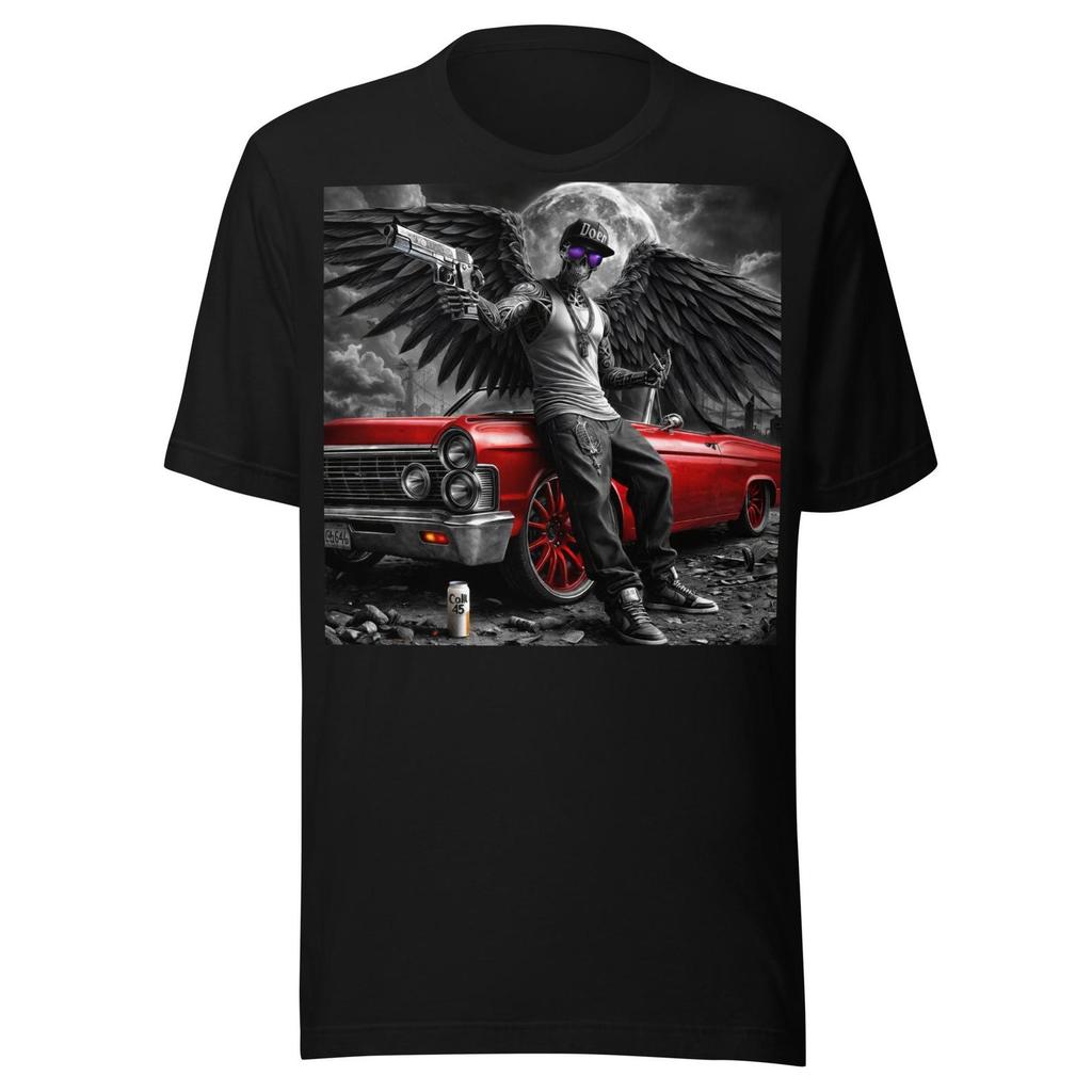 Dark Angel Lowrider Art T-Shirt – Chicano Street Style Illustration