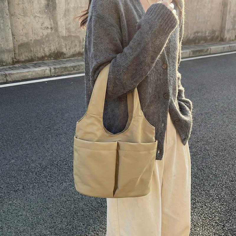 Lightweight Multi-Pocket Nyl Handbags for Women Simple Solid Color Ladies Lunch Box Versatile Female Casual Travel Tote Bag