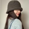 Japanese and Korean Autumn Wool Knitted Bucket Hat Women's Retro Curled Pullover Hat Warm Large Head Fisherman Hat