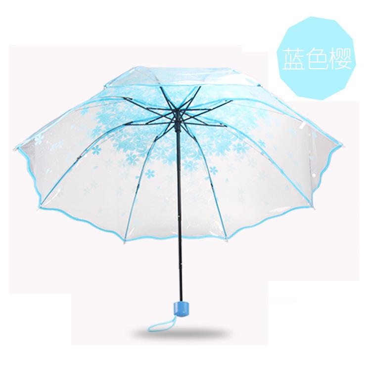 Transparent Summer Flower Folding Umbrella Triple Fold Apollo Cherry Blossom Umbrella