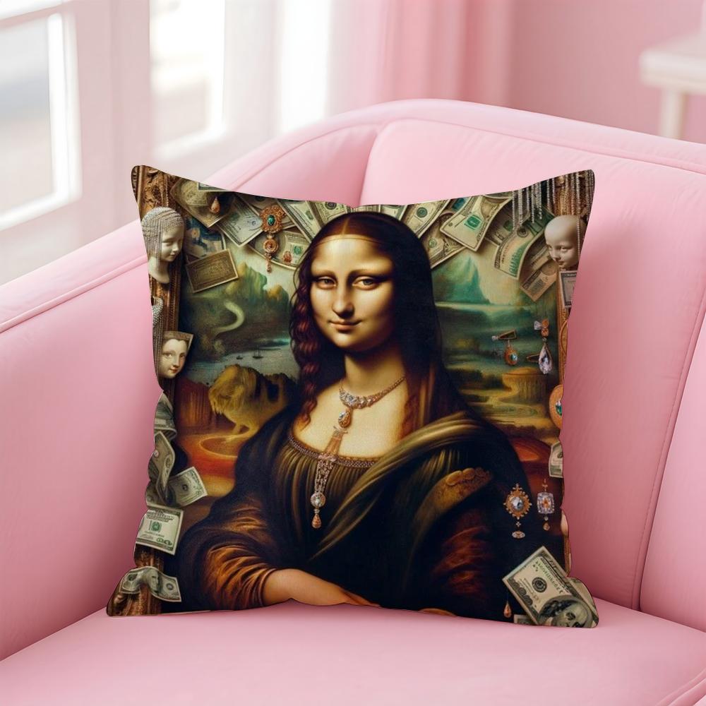 Modern Art Funny Mona Lisa Cushion Cover Pillow Case Soft Friendly Fabric & Concealed Zipper