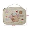Portable Cartoon Print Sorting Cosmetic Bag Large Capacity with Handle Makeup Bag Square PU Travel Toiletry Bag