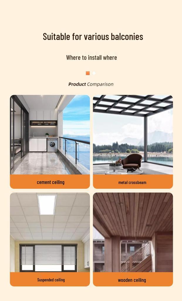 Aluminum Windproof Balcony Drying Rod - Top-Mounted, Hole-Punching Design for Secure Clothes Hanging